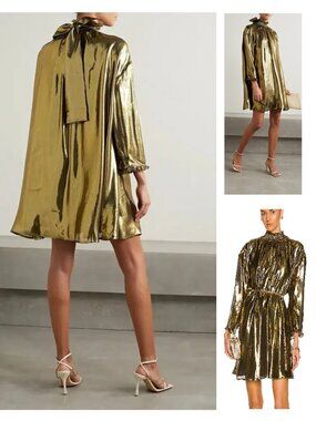 NEW $595 RHODE PRIYA METALLIC SILK BLEND TRAPEZE STYLE MINI DRESS #10 SIZE XS/S